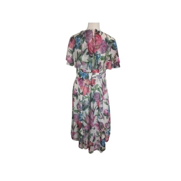 Maggy London Floral Capelet Sleeve Dress, Size 2 - Picture 4 of 5